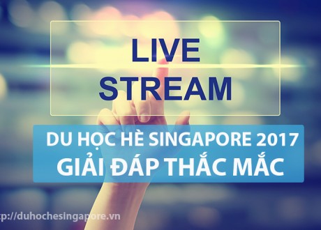 Hand pressing Live Stream on blurred cityscape background