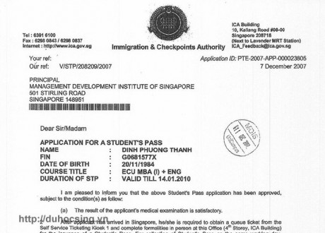 Chúc mừng Đinh Phương Thanh đã nhận được visa du học Singapore